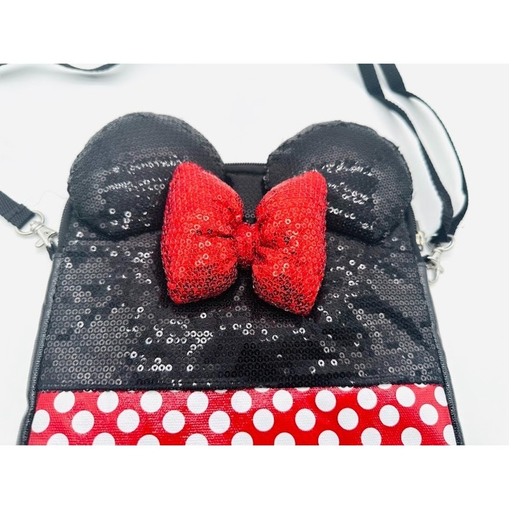 Disney Minnie Mouse Crossbody Bag Red Polka Dot Sequin Bow Girls Purse Cute - Picture 2 of 11